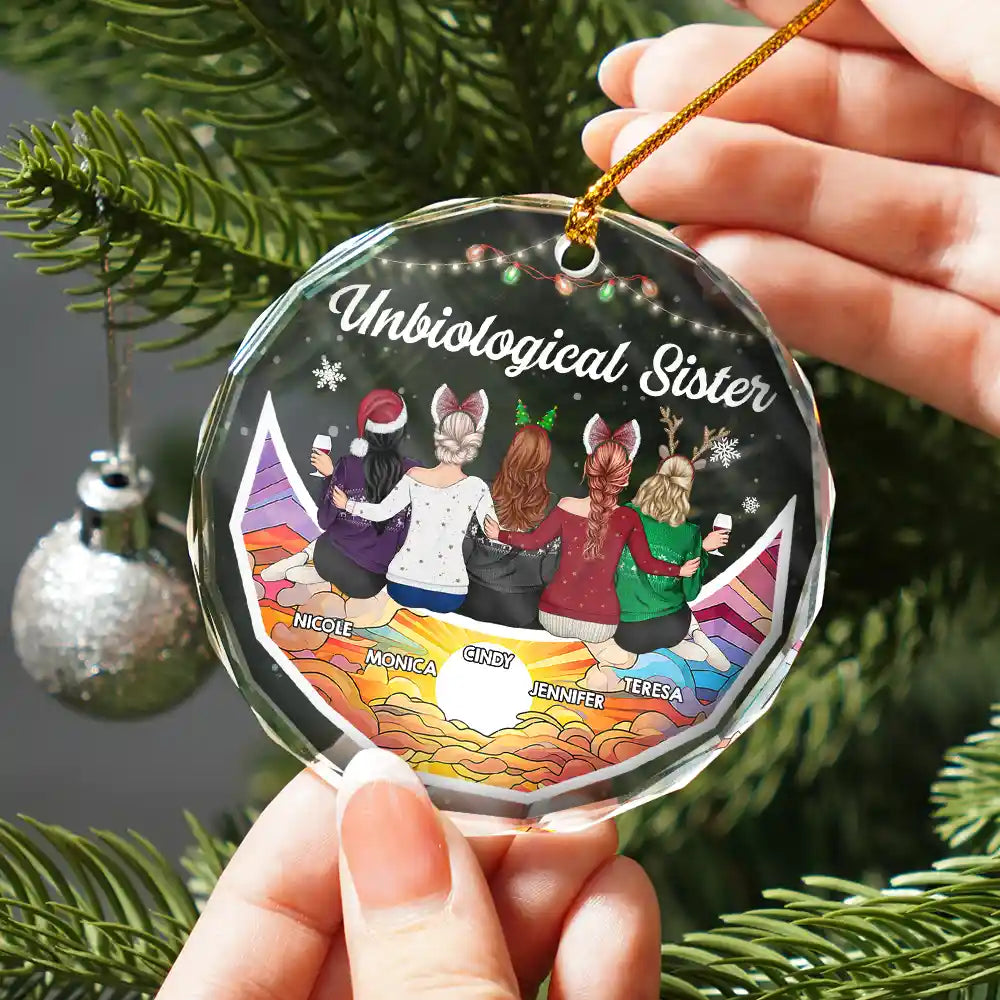 Christmas Bestie On Moon Sister I Got To Choose - Personalized Circle Glass Ornament