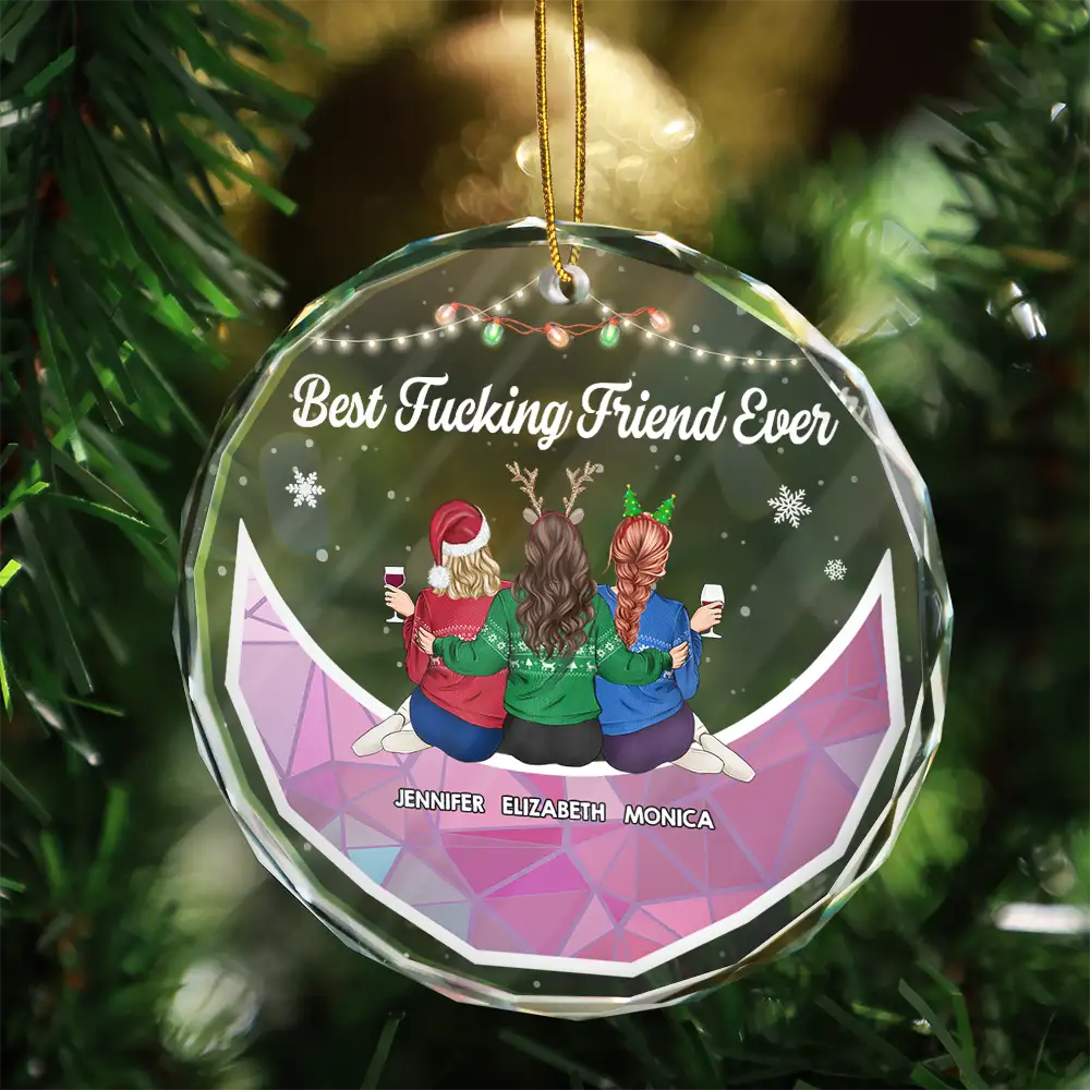 Christmas Bestie On Moon Sister I Got To Choose - Personalized Circle Glass Ornament