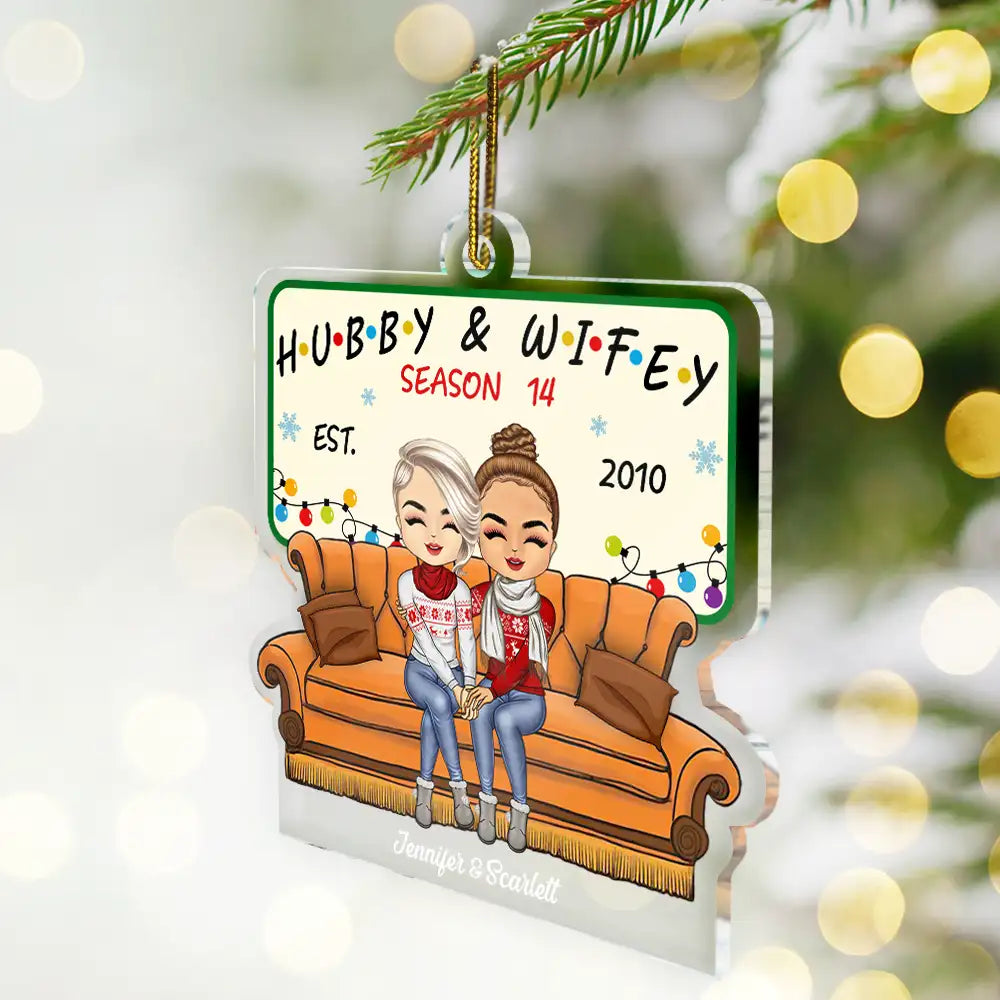 Christmas Couple Hubby Wifey Season - Personalized Custom Shaped Acrylic Ornament