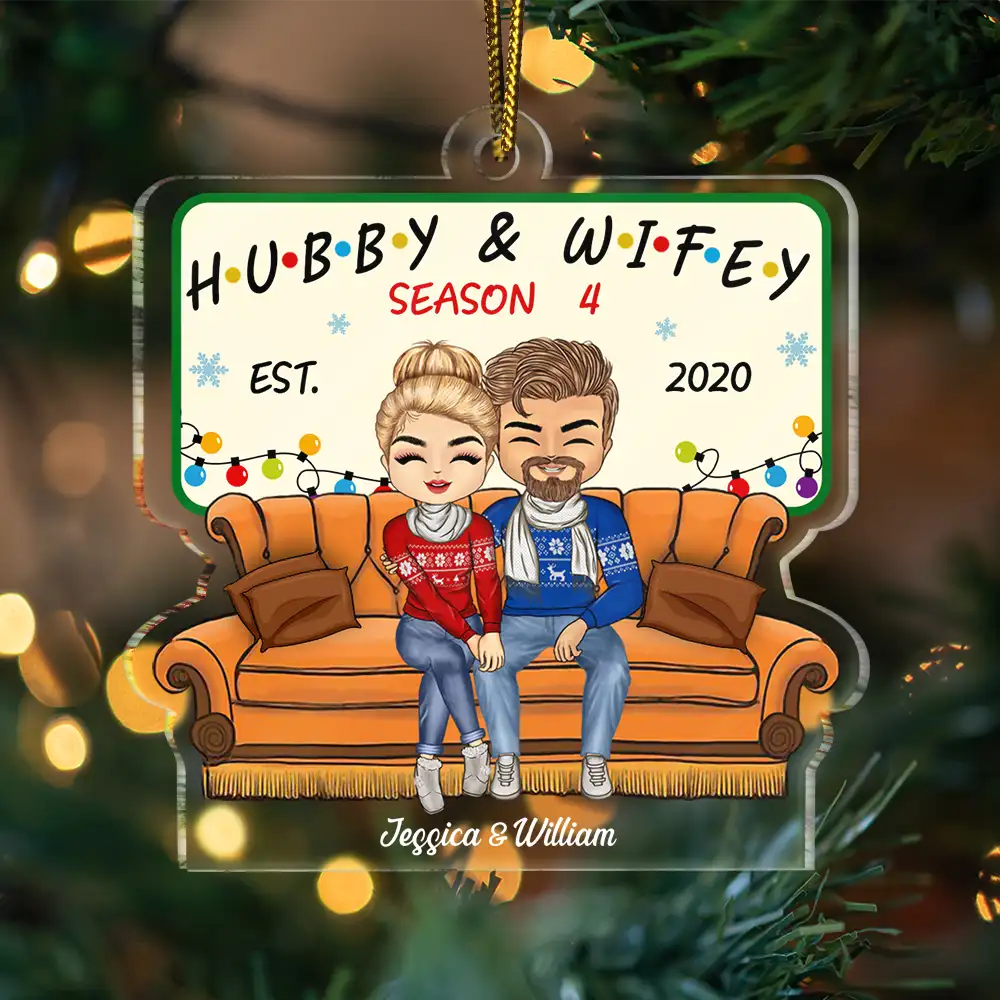 Christmas Couple Hubby Wifey Season - Personalized Custom Shaped Acrylic Ornament