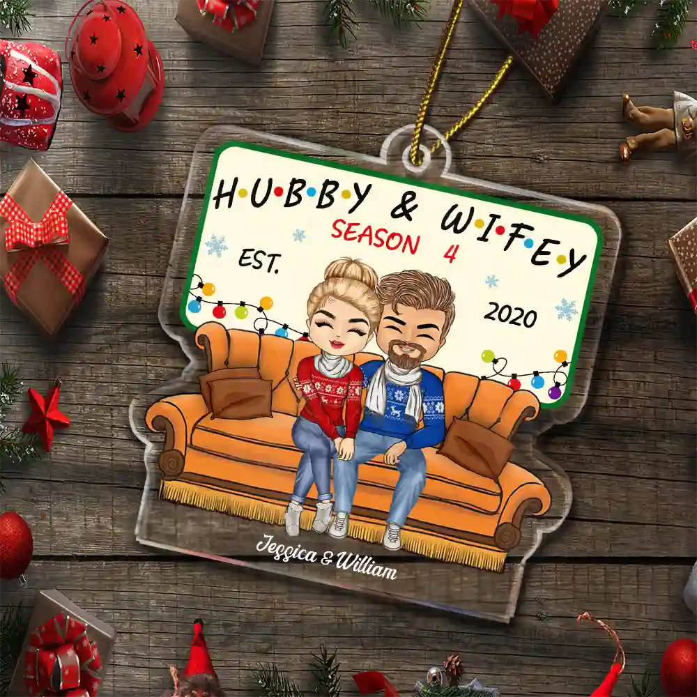 Christmas Couple Hubby Wifey Season - Personalized Custom Shaped Acrylic Ornament