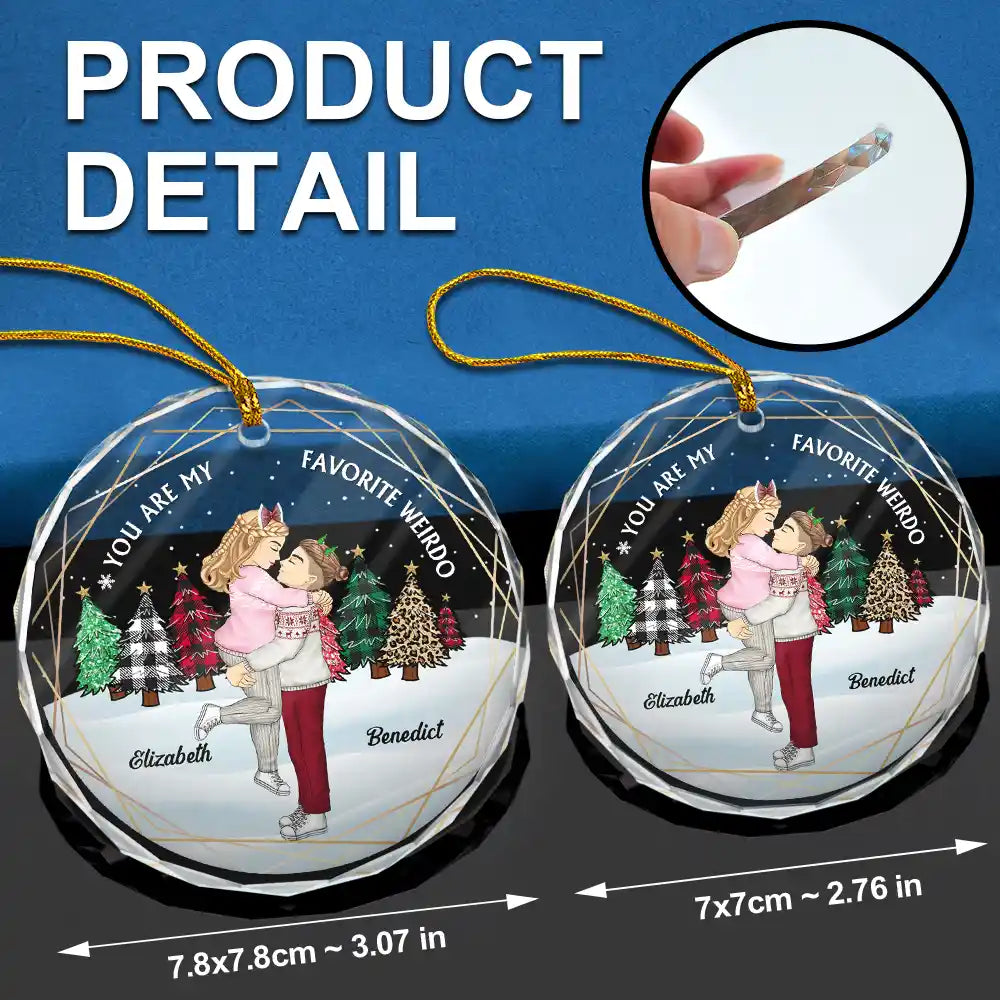 Christmas Couple Cartoon You Are My Favorite Weirdo - Personalized Circle Glass Ornament