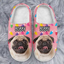 Custom Photo Christmas Light Pet Face - Personalized Fluffy Slipper