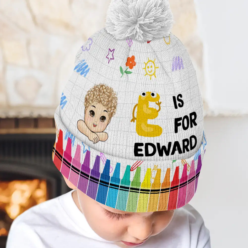 Gift For Kids - Alphabet Kid's Name - Personalized Bobble Beanie Hat