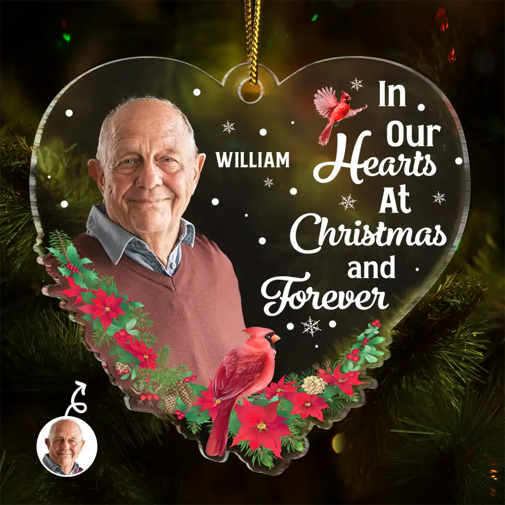 Family - Custom Photo In Our Heart At Christmas And Forever - Personalized Custom Shaped Acrylic Ornament