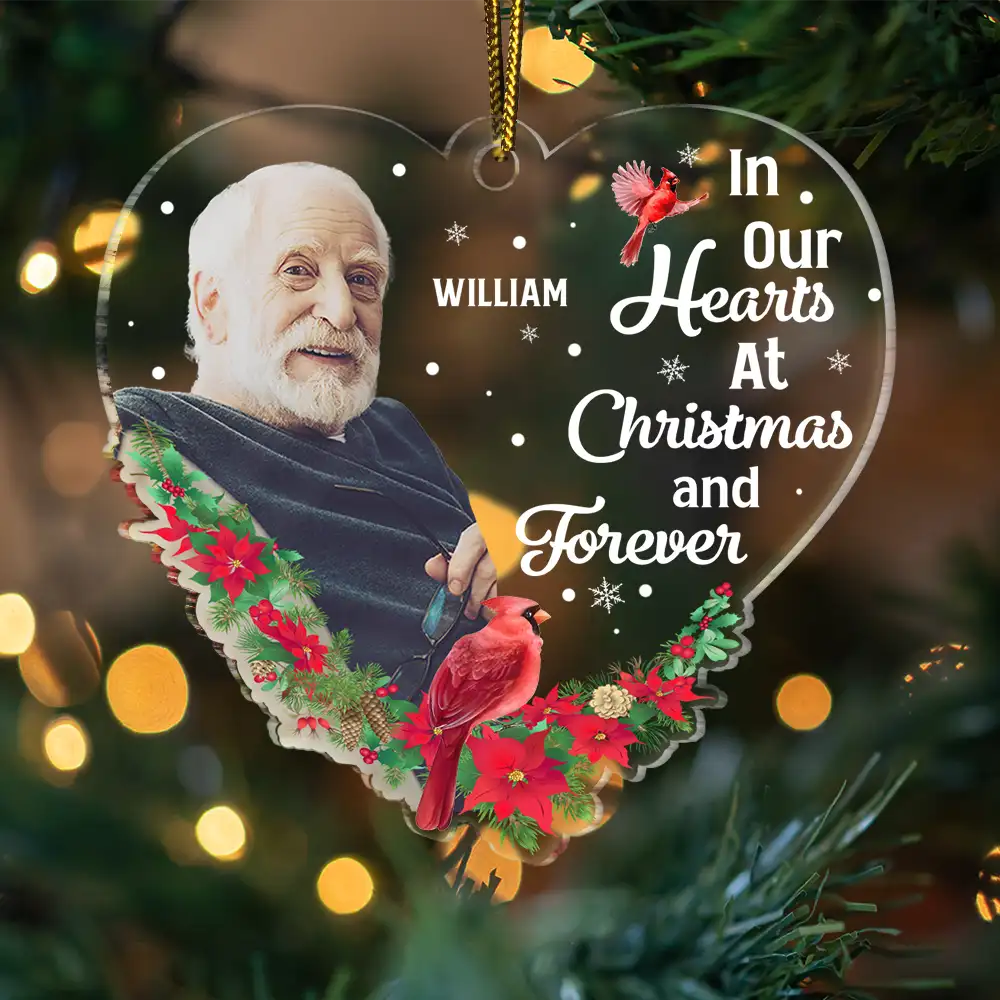 Family - Custom Photo In Our Heart At Christmas And Forever - Personalized Custom Shaped Acrylic Ornament