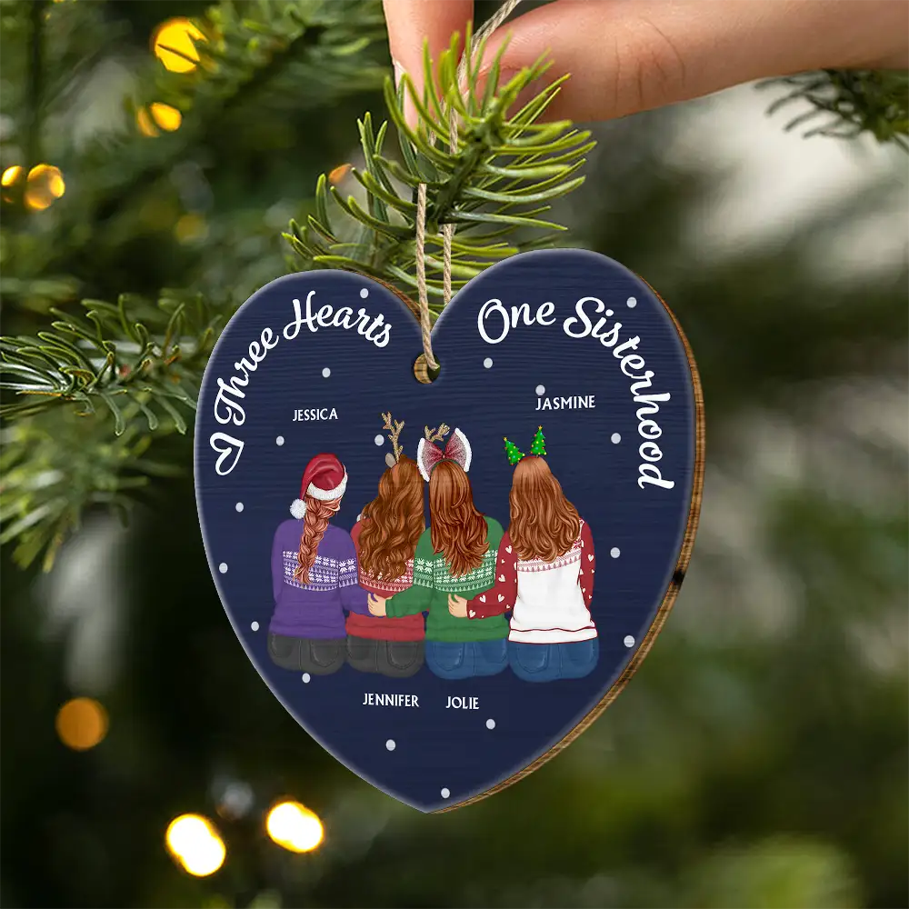 Gift For Bestie,Gift For Sisters,Love,Christmas - Christmas One Sisterhood - Personalized Custom Shaped Wooden Ornament