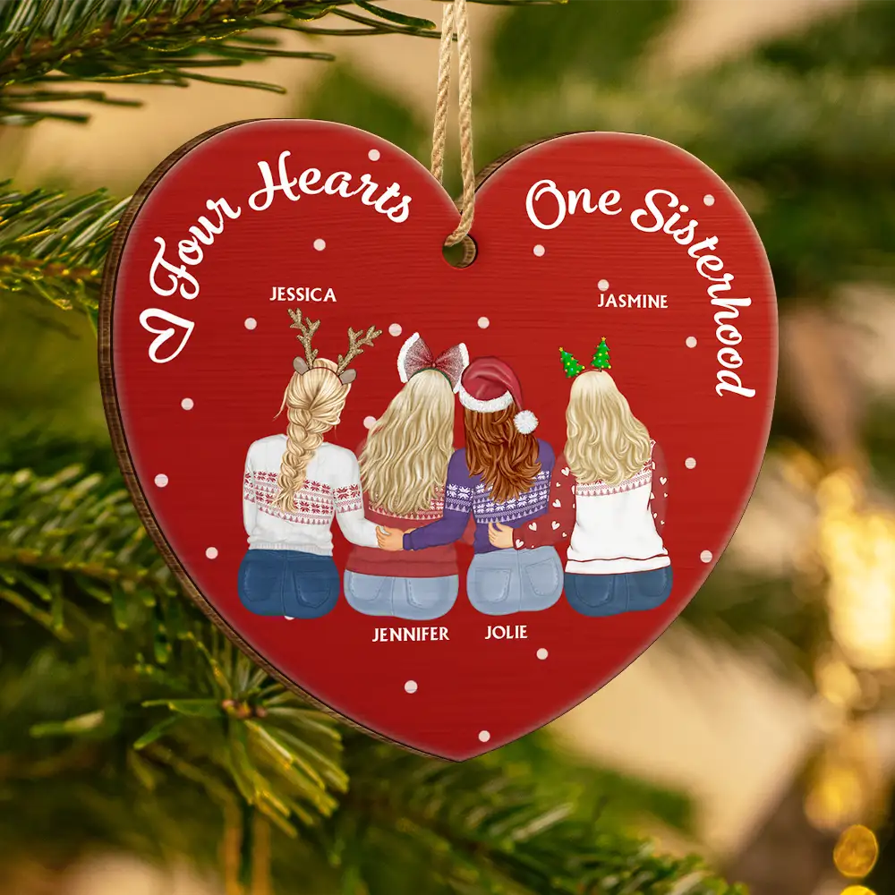 Gift For Bestie,Gift For Sisters,Love,Christmas - Christmas One Sisterhood - Personalized Custom Shaped Wooden Ornament