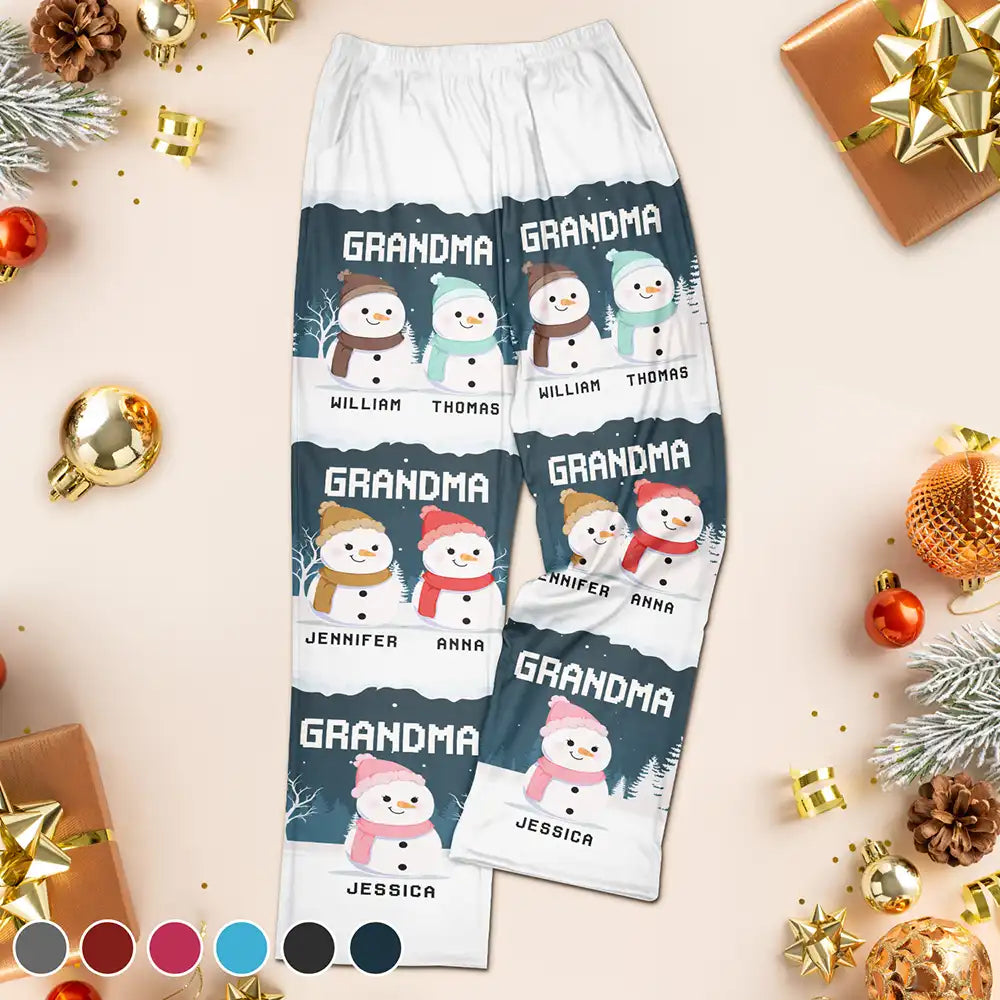 Gift For Grandma,Gift For Mother,Gift For Aunt,Love,Christmas - Christmas Snowman Grandkids - Personalized Pajama Pants