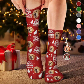 Pet Lovers - Custom Photo Best Dog Cat Dad Mom Ever Christmas - Personalized Socks