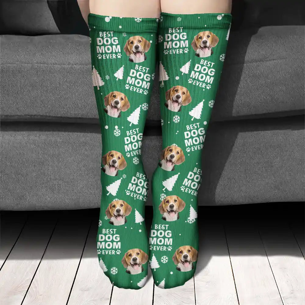 Pet Lovers - Custom Photo Best Dog Cat Dad Mom Ever Christmas - Personalized Socks