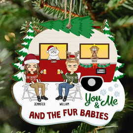 Gift For Couples - Christmas Camper You, Me And The Fur Babies - Personalized Custom Shaped Wooden Ornament