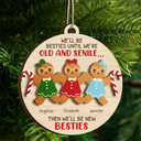 Gift For Bestie - Gingerbread Cookie Besties Old And Senile - Personalized 2-Layered Wooden Ornament