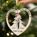 Gift For Couples - Christmas Couple Kissing My Favorite Place In All The World - Personalized Wooden Cutout Ornament