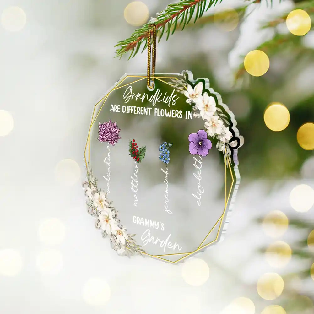 Gift For Grandma, Mother - Grandkids Are Different Flowers - Personalized Custom Shaped Acrylic Ornament