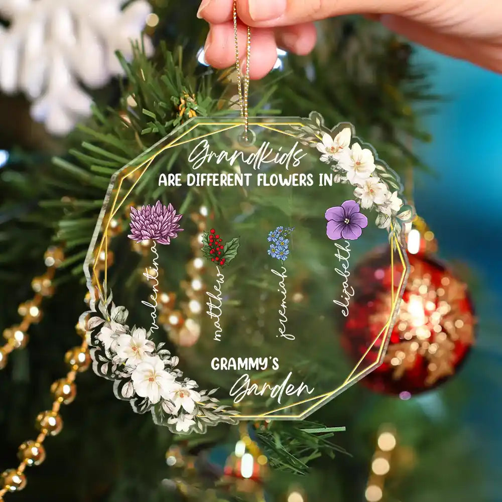 Gift For Grandma, Mother - Grandkids Are Different Flowers - Personalized Custom Shaped Acrylic Ornament