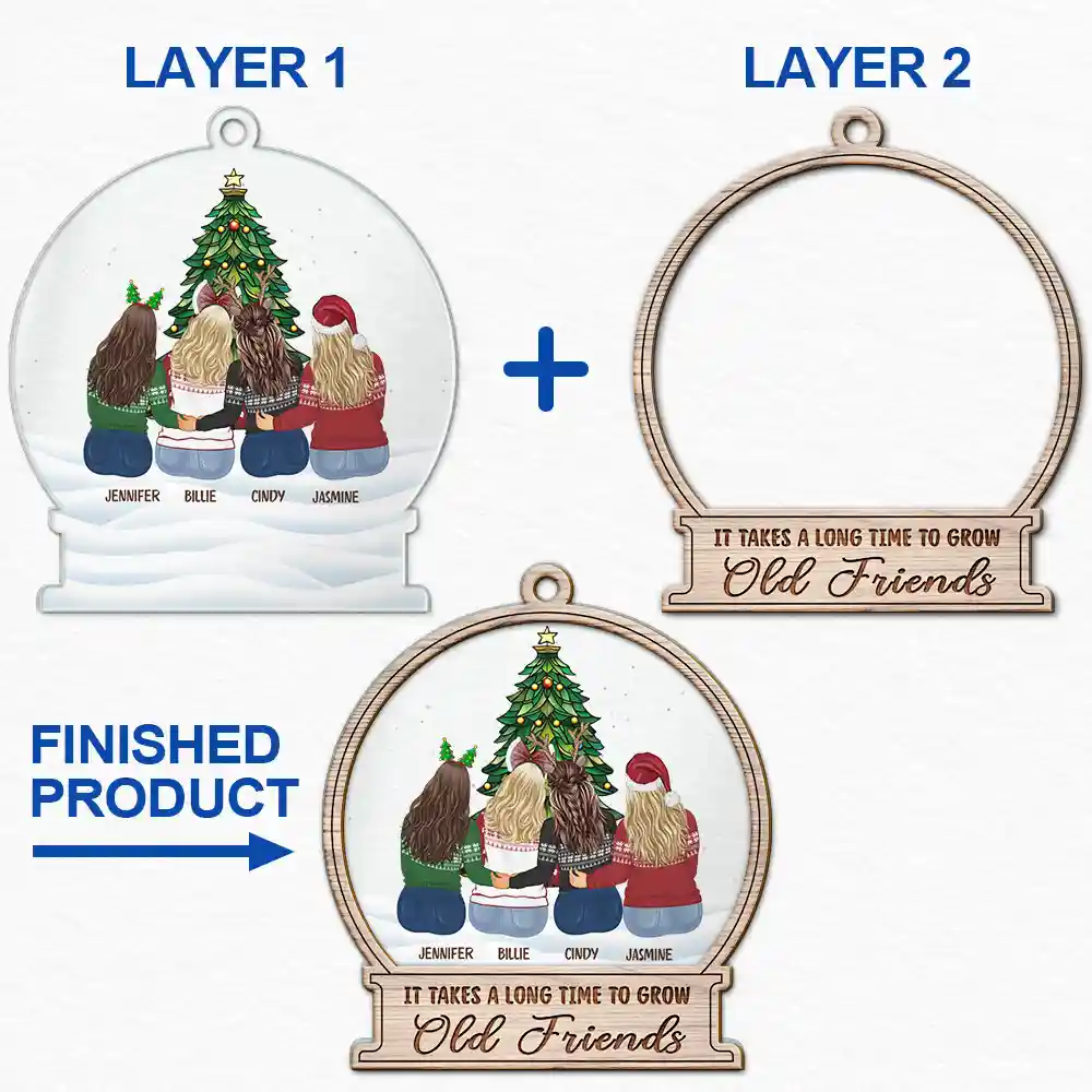 Gift For Bestie - Christmas Tree Grow Old Friends - Personalized 2-Layered Mix Ornament