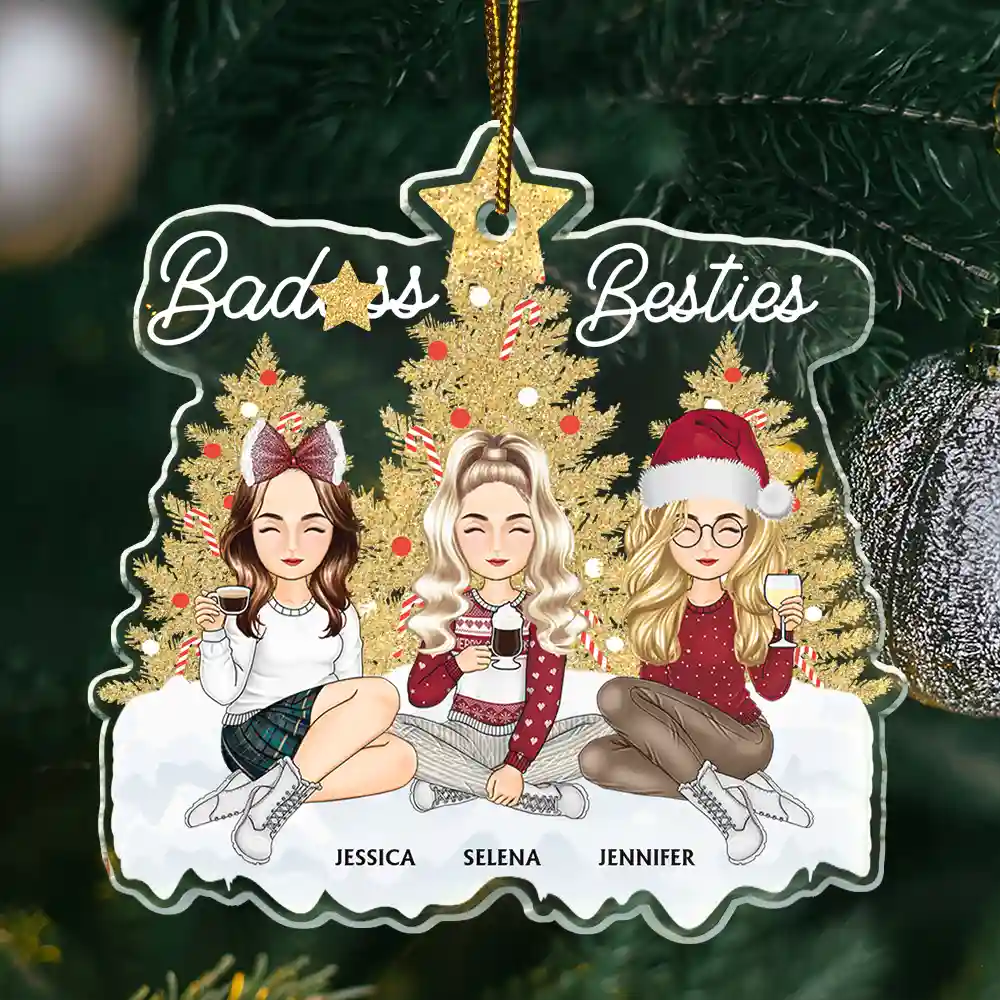 Christmas,Gift For Bestie,Gift For Sisters,Happy - Christmas Badass Besties - Personalized Cutout Acrylic Ornament