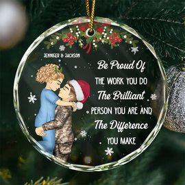 Gift For Couples - Christmas Couple Job Proud Of You - Personalized Circle Glass Ornament