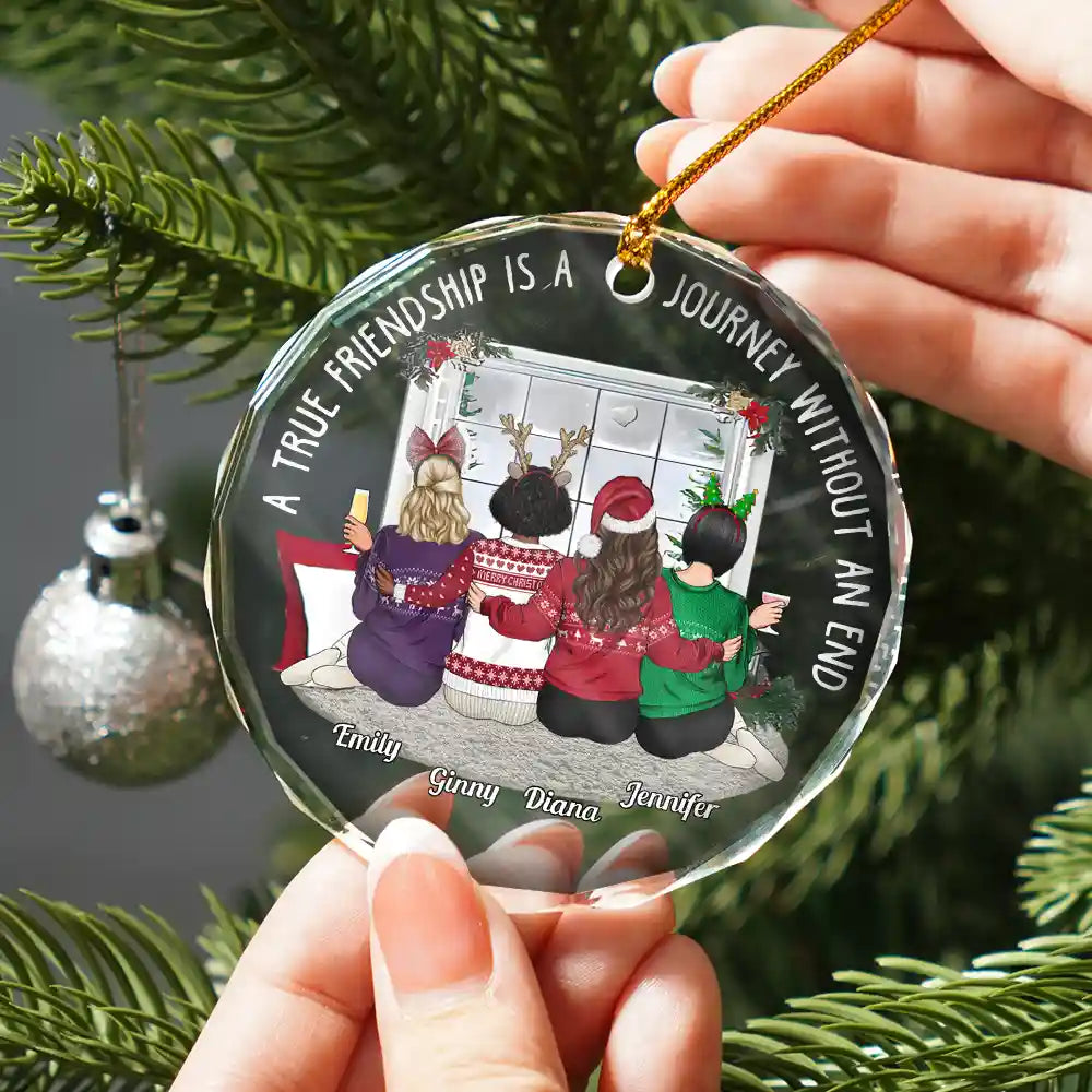 Christmas,Gift For Bestie,Happy -Christmas A True Friendship - Personalized Circle Glass Ornament