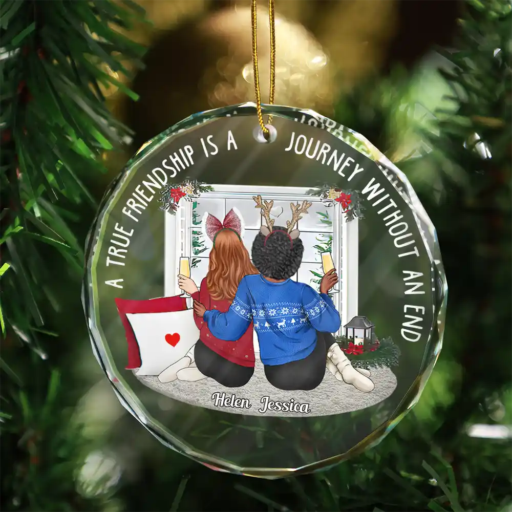 Christmas,Gift For Bestie,Happy -Christmas A True Friendship - Personalized Circle Glass Ornament