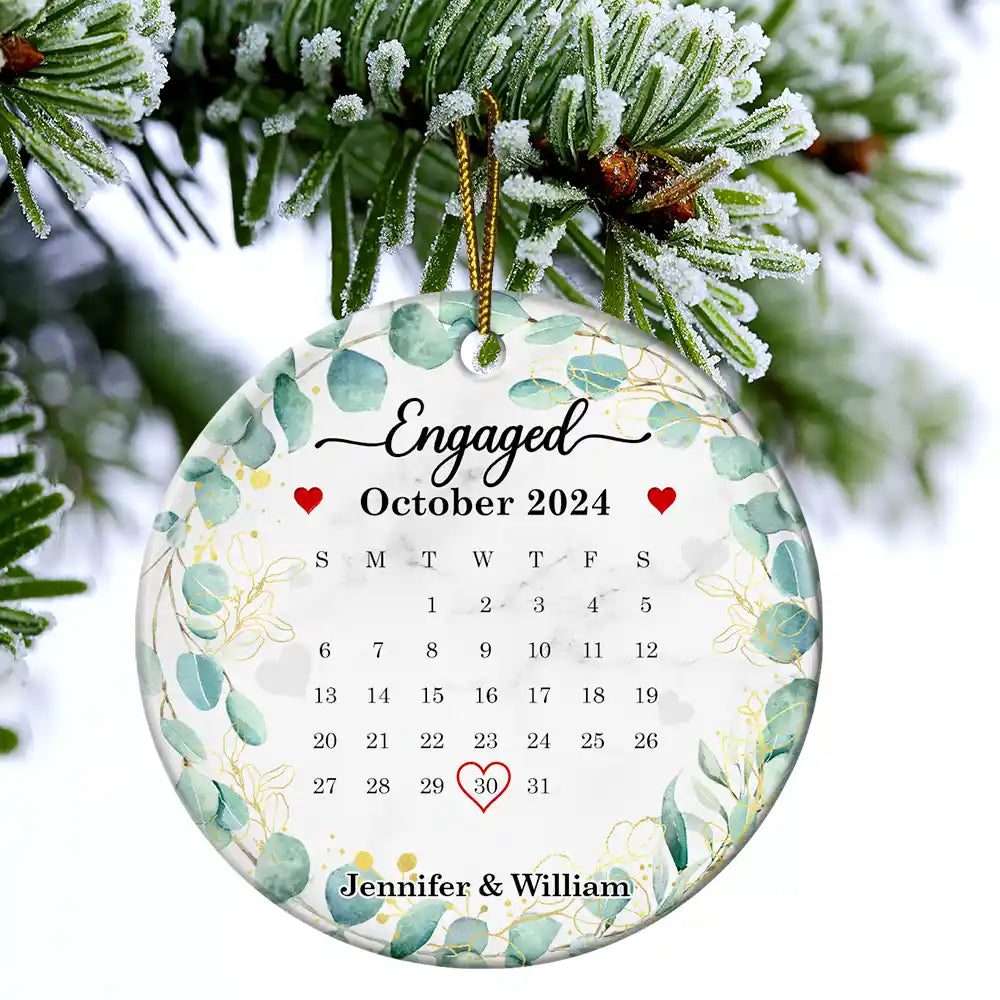 Gift For Couples, Gift For Husband, Gift For Wife, Gift For Boyfriend, Gift For Girlfriend, Wedding - Wedding Calendar Married Engaged Couple - Personalized Circle Ceramic Ornament