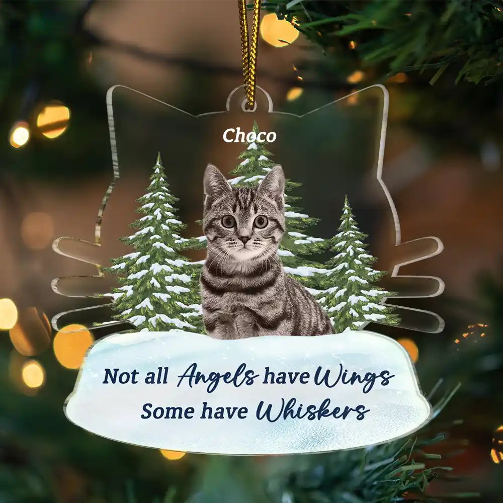 Christmas,Memorial,Cat Lovers,Pet Lovers,Sad - Memorial Not All Angels Have Wings Cats - Personalized Custom Shaped Acrylic Ornament