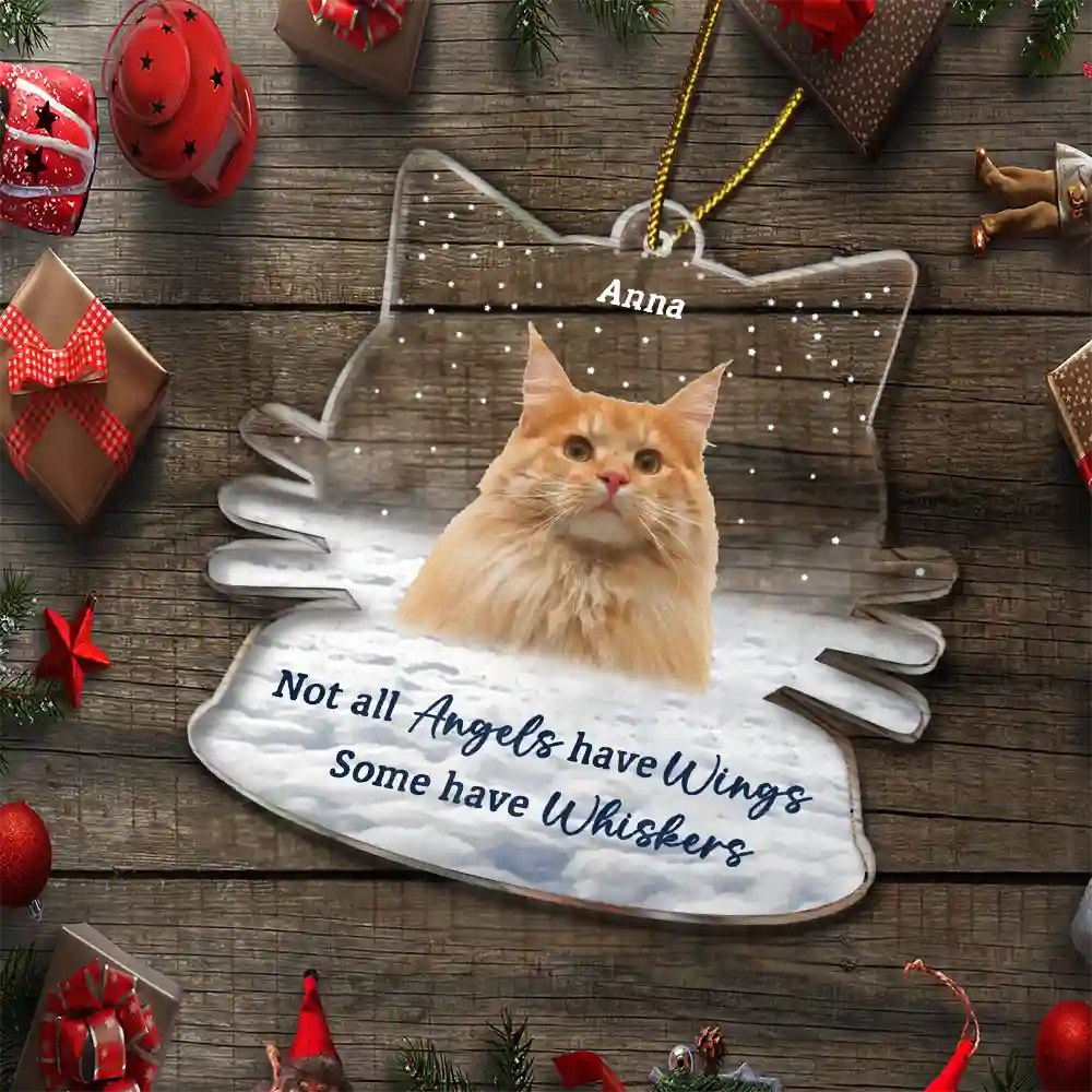 Christmas,Memorial,Cat Lovers,Pet Lovers,Sad - Memorial Not All Angels Have Wings Cats - Personalized Custom Shaped Acrylic Ornament