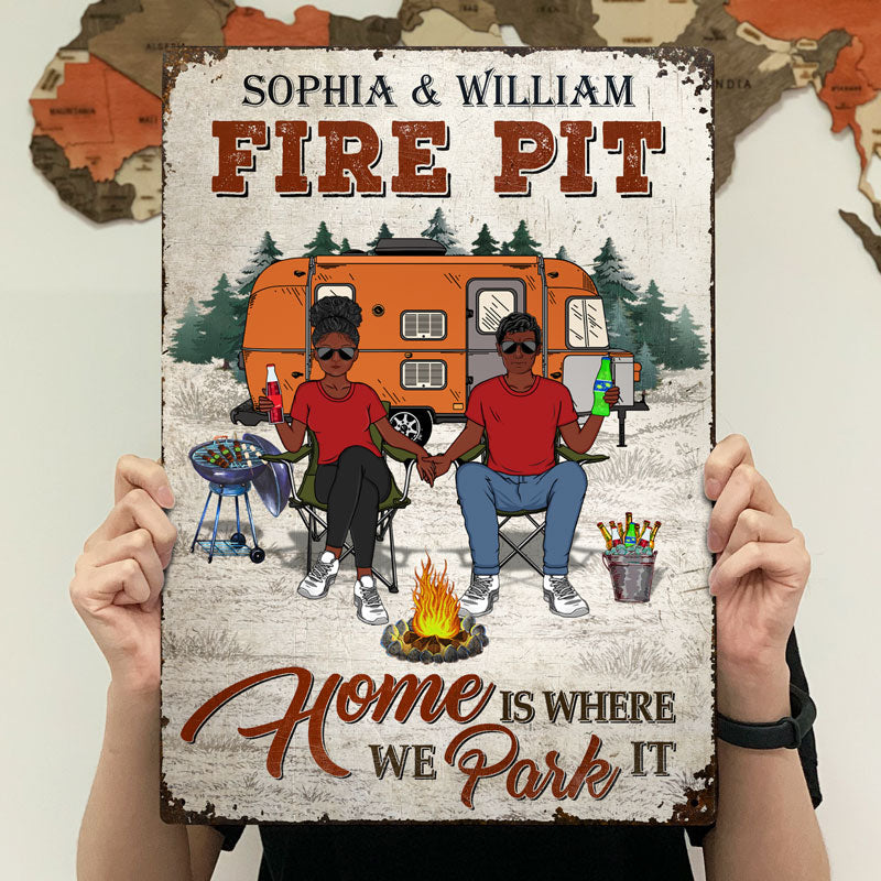 Camping Couple Home is Where You Park It - Couple Gift - Personalized Custom Classic Metal Signs