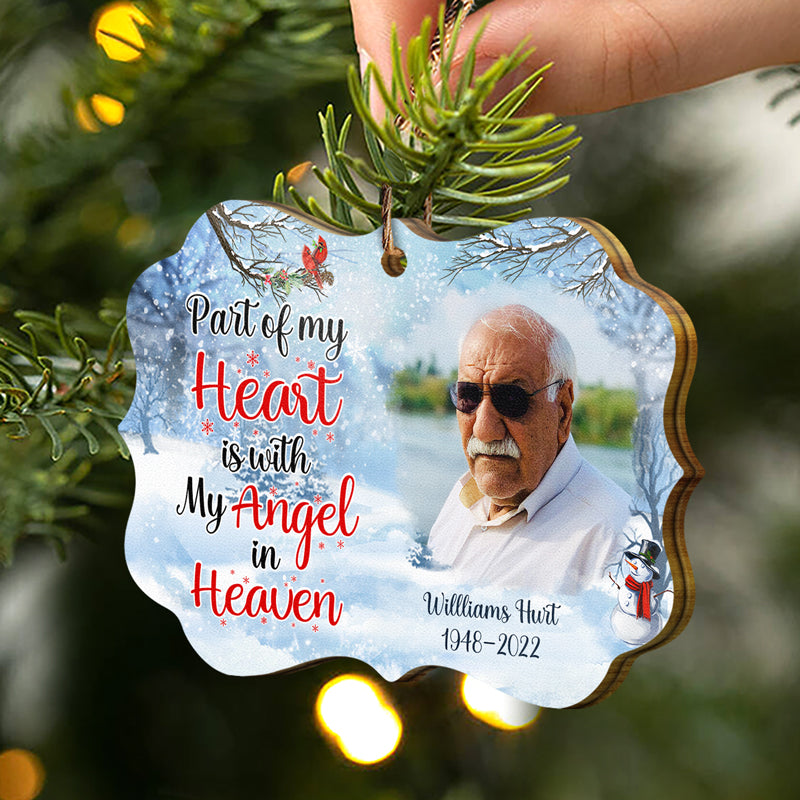 Custom Photo Because Someone We Love Is In Heaven Christmas - Memorial Gift For Family - Personalized Wooden Ornament