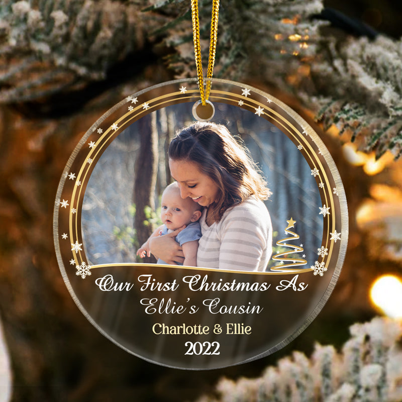 Custom Photo Our First Christmas As Family - Christmas Gift For Family And Couple - Personalized Custom Circle Acrylic Ornament