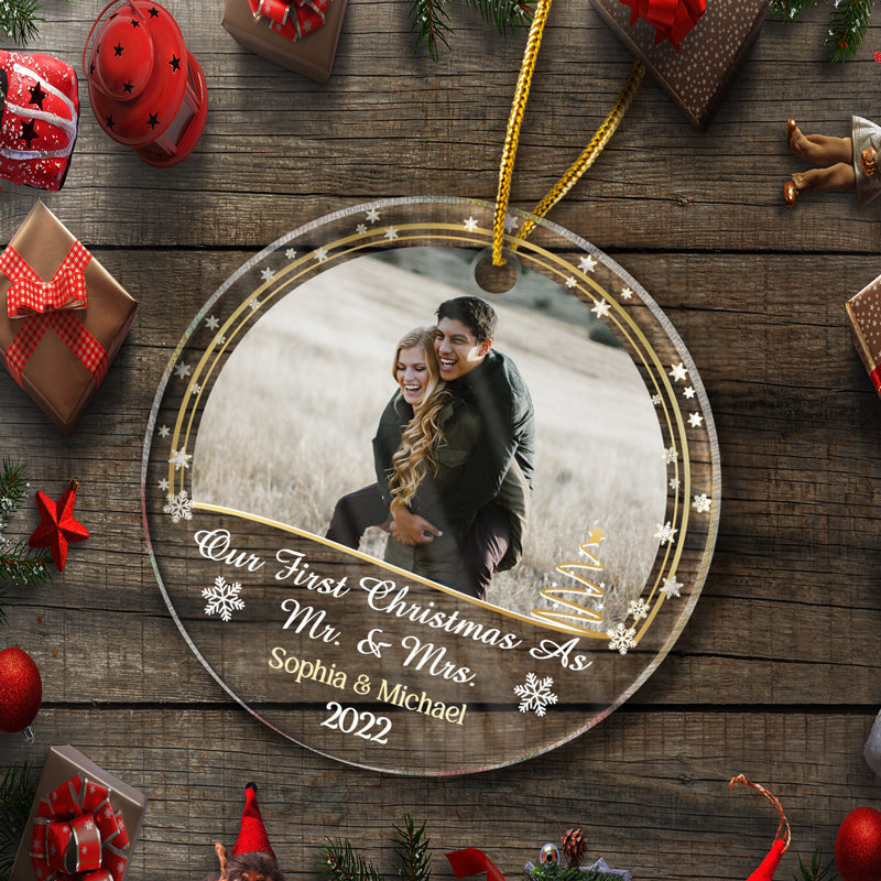 Custom Photo Our First Christmas As Family - Christmas Gift For Family And Couple - Personalized Custom Circle Acrylic Ornament