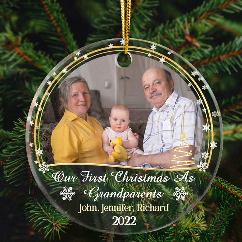 Custom Photo Our First Christmas As Family - Christmas Gift For Family And Couple - Personalized Custom Circle Acrylic Ornament