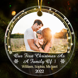 Custom Photo Our First Christmas As Family - Christmas Gift For Family And Couple - Personalized Custom Circle Acrylic Ornament