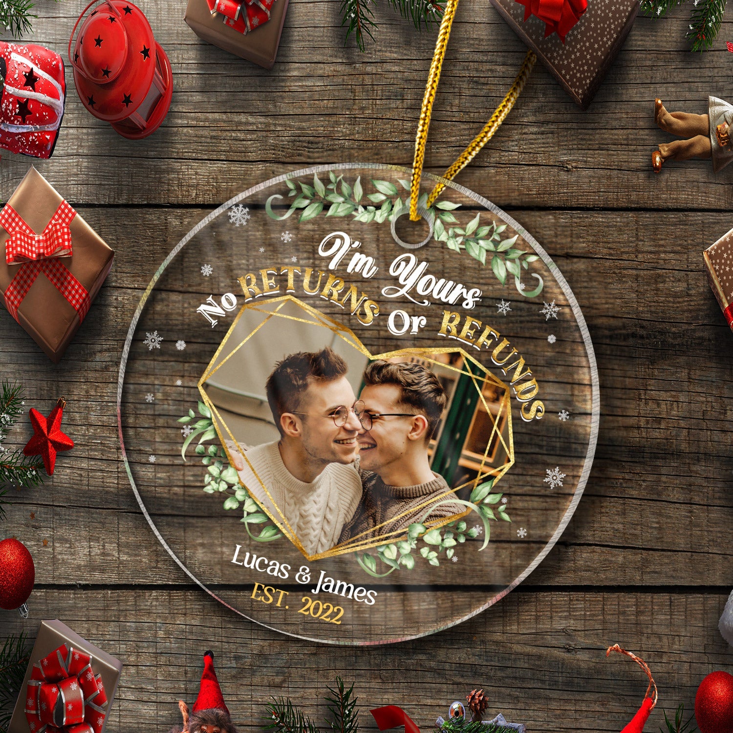 Custom Photo I'm Yours No Returns Or Refunds - Christmas Gift For Couple - Personalized Custom Circle Acrylic Ornament