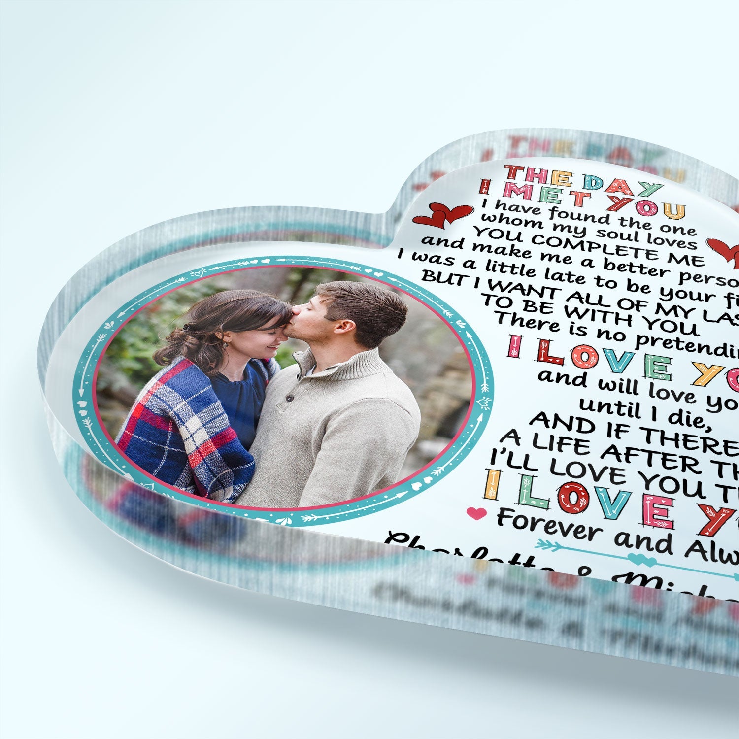 Custom Photo The Day I Met You I Have Found Husband Wife - Gift For Couples - Personalized Custom Heart Shaped Acrylic Plaque