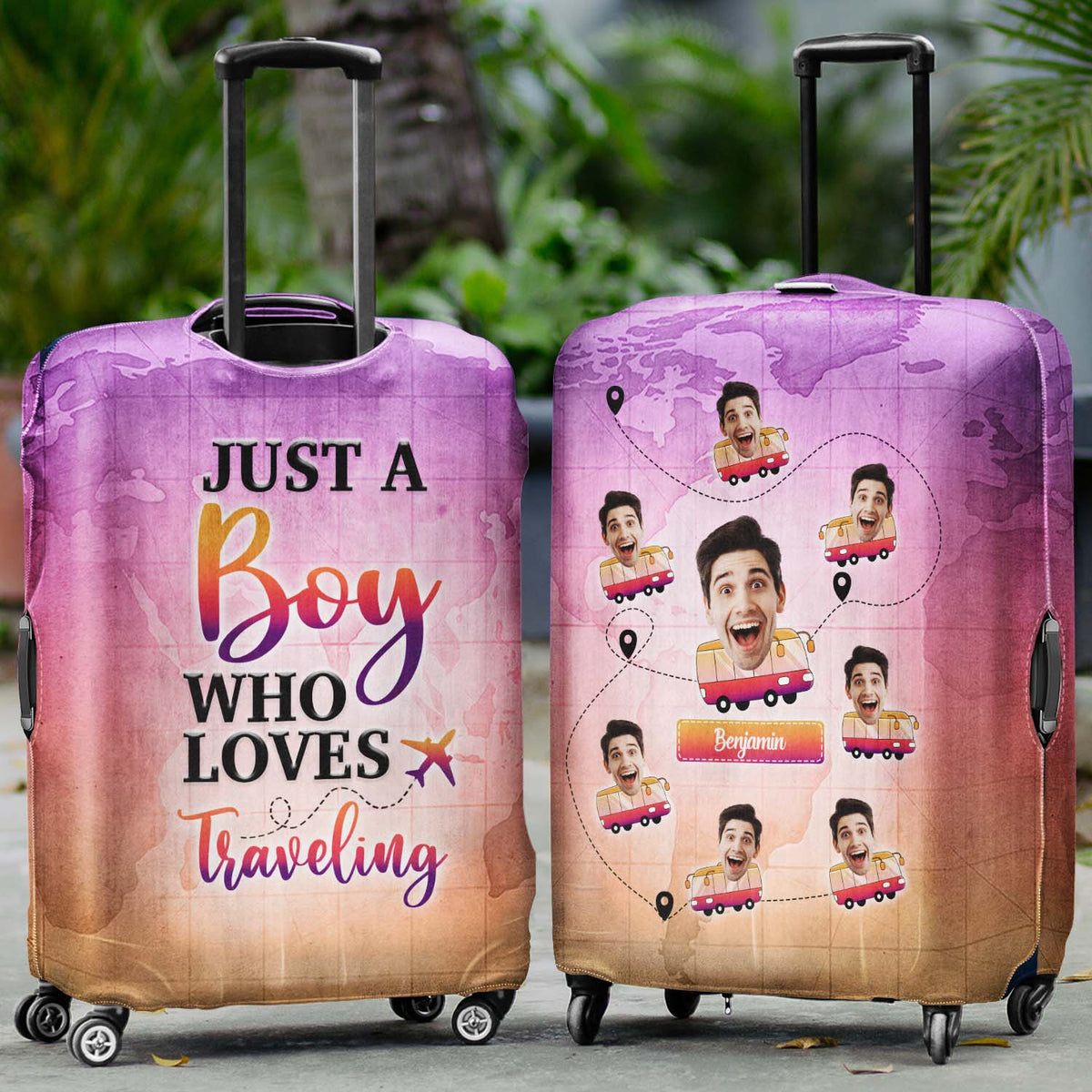 Custom Photo Just A Girl Boy Who Loves Traveling - Gift For Traveling Lovers - Personalized Custom Luggage Cover