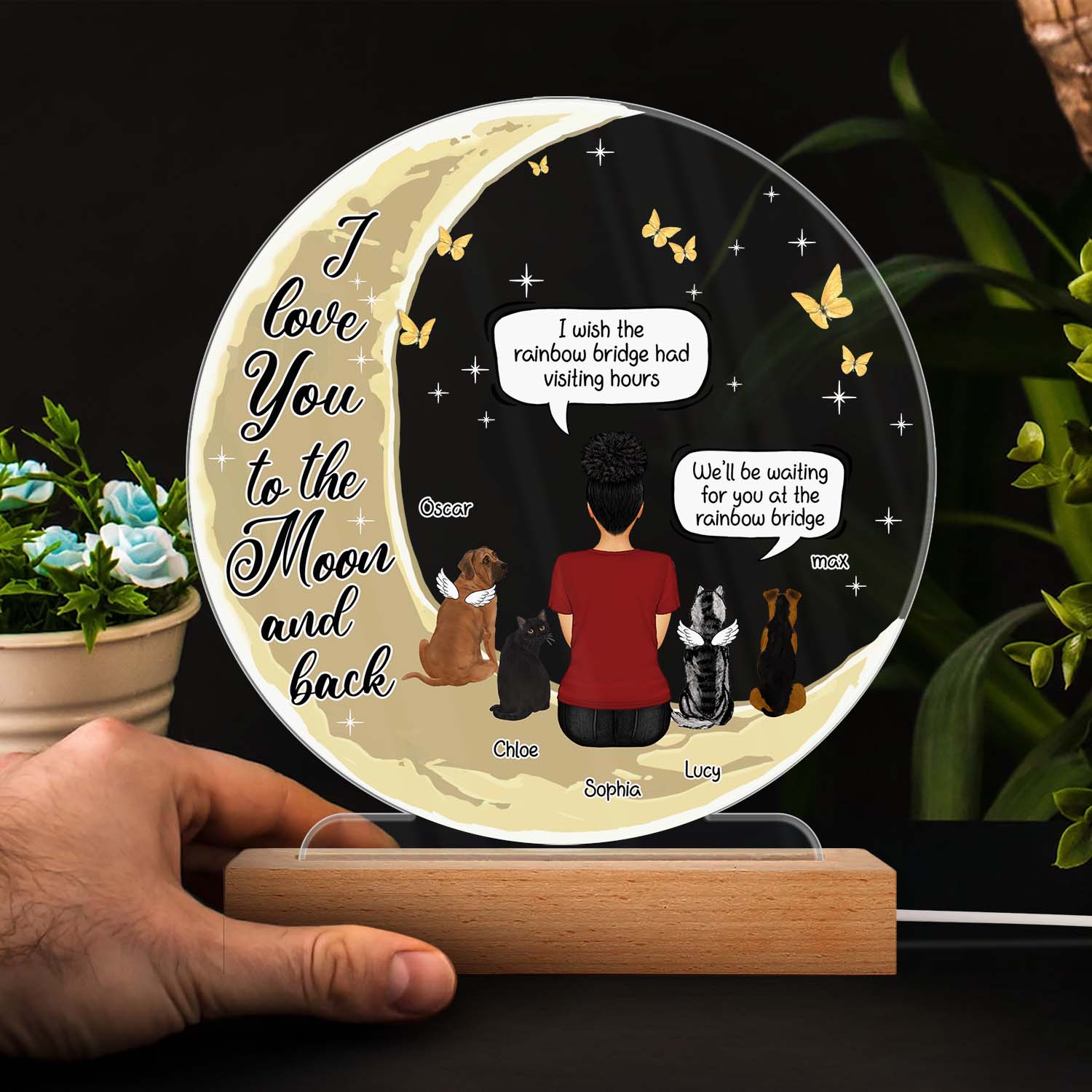 I Miss You Memorial Pet - Memorial, Loving Gift For Pet Loss Owners, Dog Mom, Dog Dad, Cat Mom, Cat Dad, Dog Lover, Cat Lover - Personalized Custom 3D Led Light Wooden Base