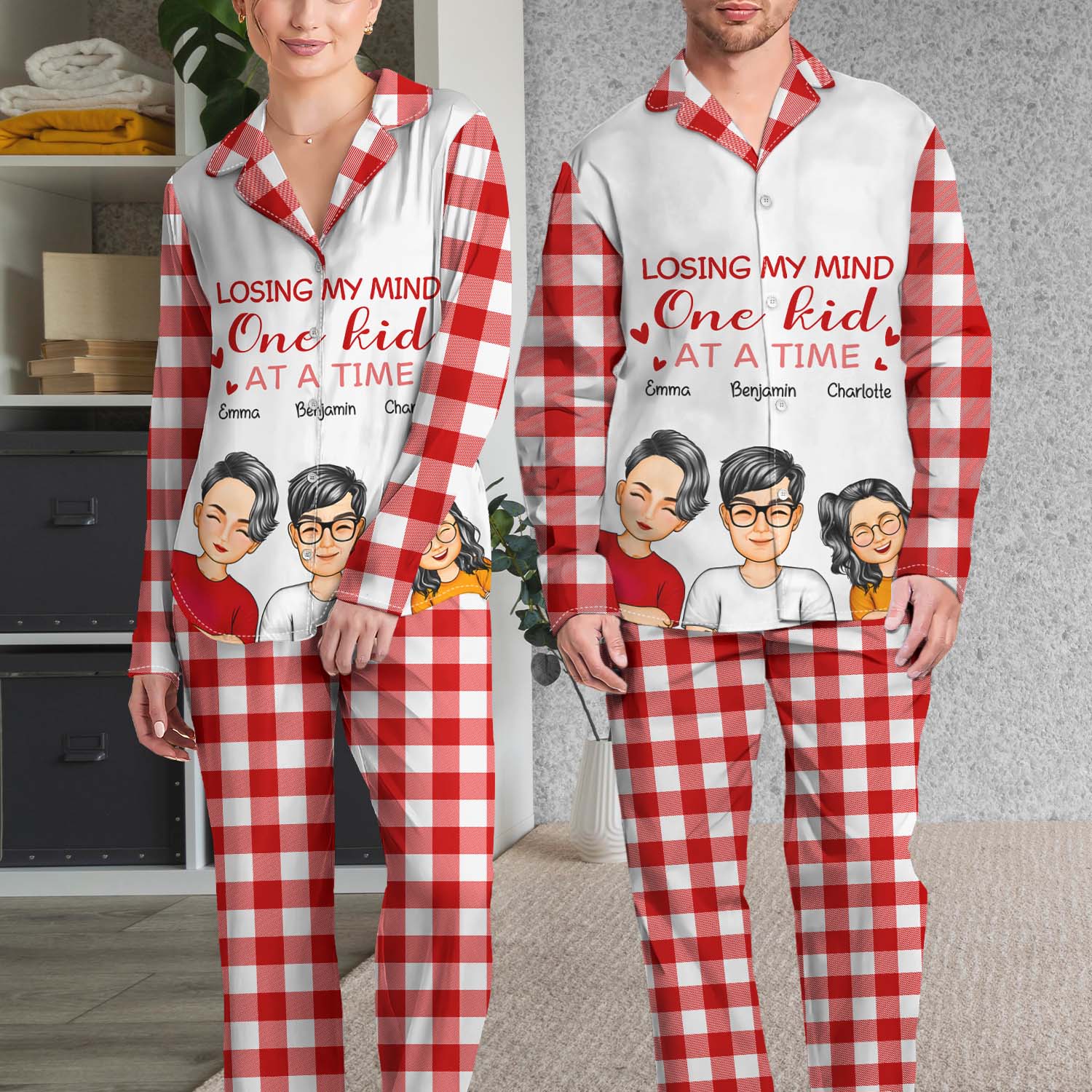 Losing My Mind One Kid At A Time - Anniversary, Birthday Gift For Spouse, Husband, Wife, Mom, Dad - Personalized Custom Long Pajamas Set