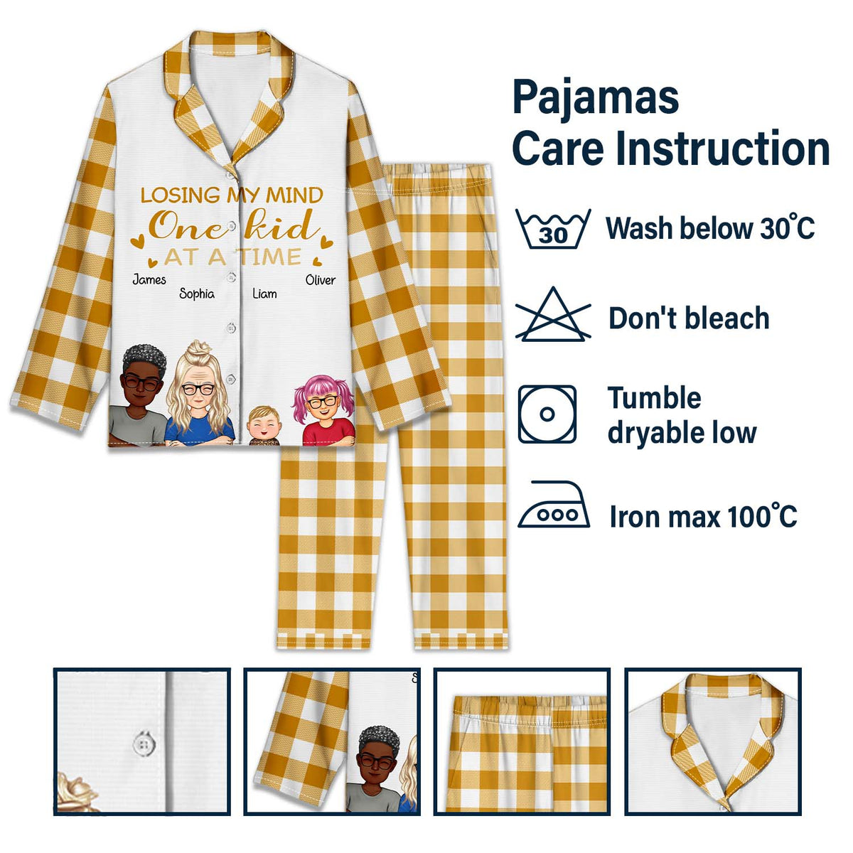 Losing My Mind One Kid At A Time - Anniversary, Birthday Gift For Spouse, Husband, Wife, Mom, Dad - Personalized Custom Long Pajamas Set