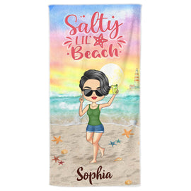 Salty Lil Beach Chibi Woman Man - Gift For Beach Lovers - Personalized Custom Beach Towel