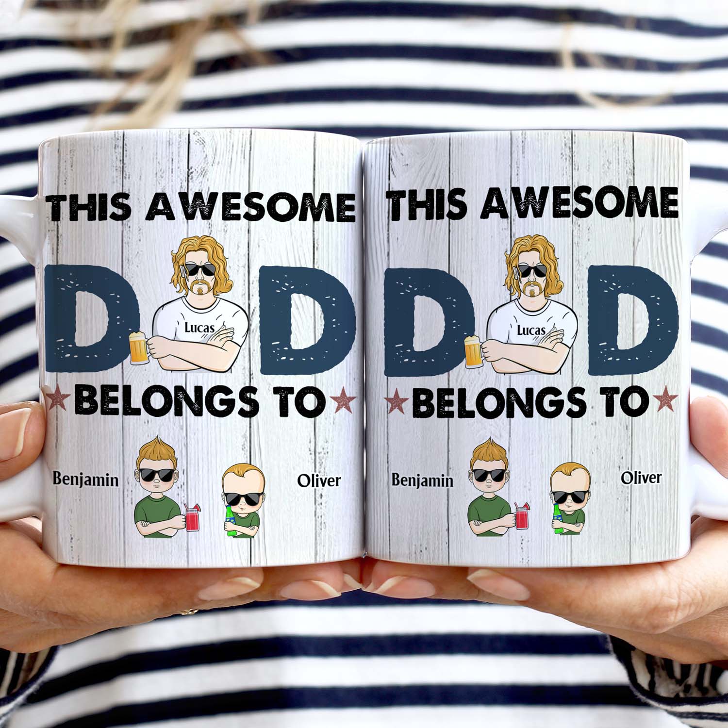 This Awesome Dad Belongs To - Funny, Birthday Gift For Father, Husband - Personalized Custom White Edge-to-Edge Mug