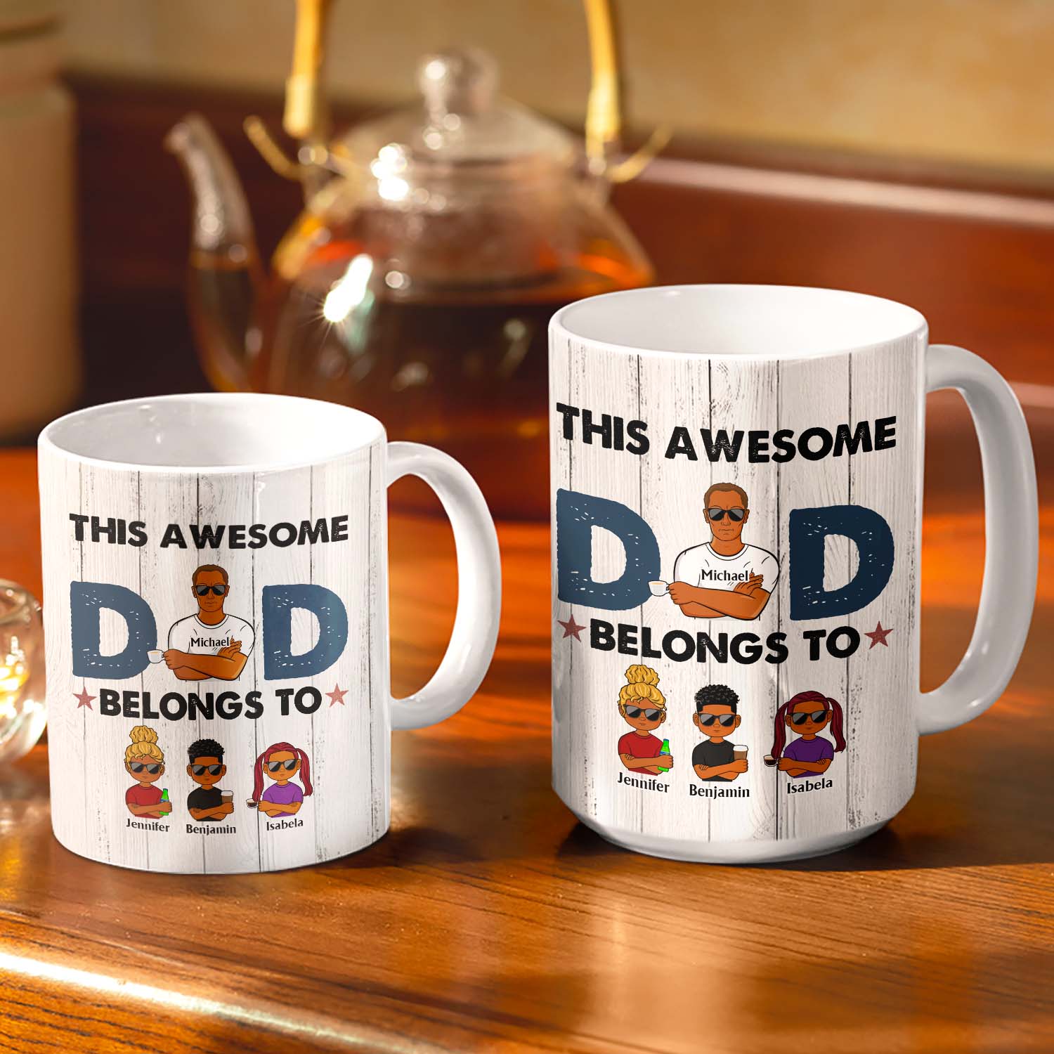 This Awesome Dad Belongs To - Funny, Birthday Gift For Father, Husband - Personalized Custom White Edge-to-Edge Mug