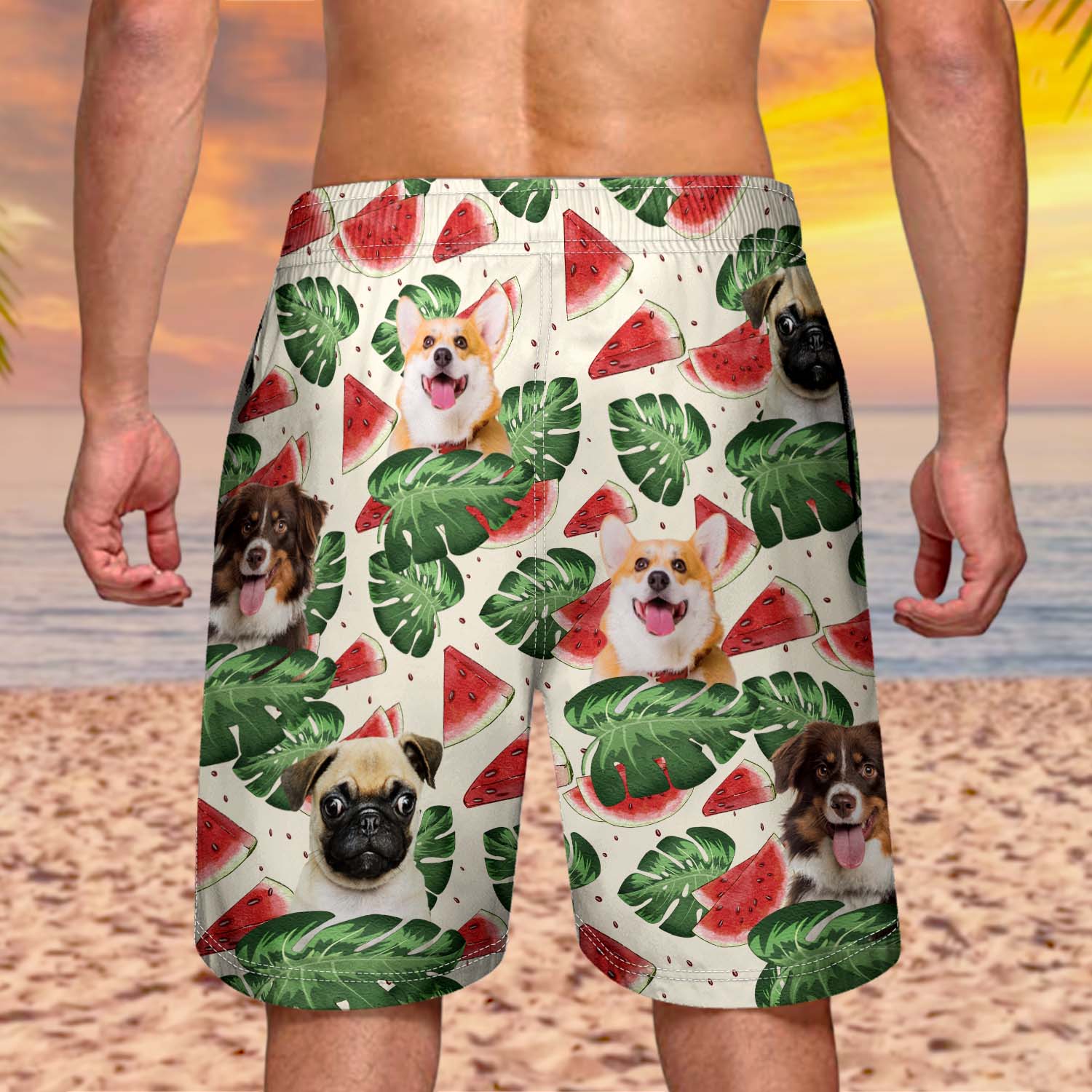 Custom Photo Funny Family Pet Face - Funny Gift For Pet Lovers, Dog Mom, Cat Mom, Dog Dad, Cat Dad - Personalized Custom Unisex Beach Shorts