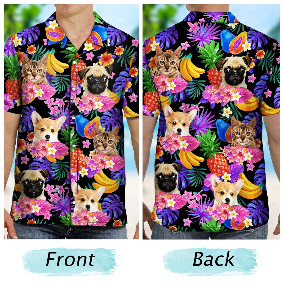 Custom Photo Funny Family Pet Tropical - Gift For Pet Lovers, Dog Lovers, Cat Lovers - Personalized Custom Hawaiian Shirt