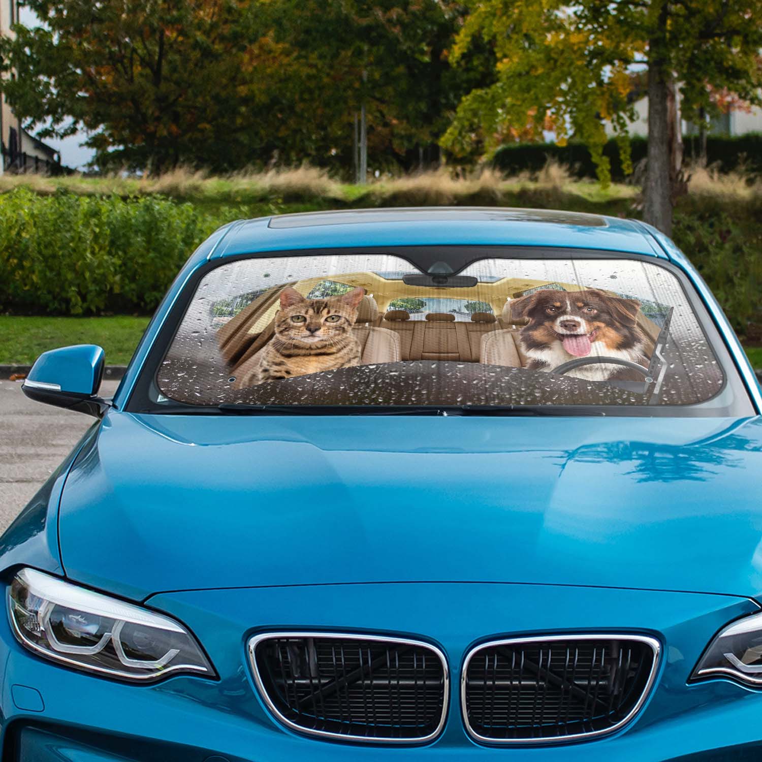 Custom Photo Pet Rainy Driving - Gift For Pet Lovers - Personalized Auto Sunshade