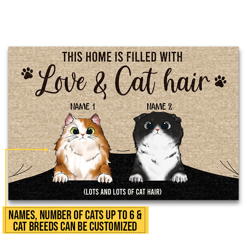 This Home Is Filled With Love & Cat Hair Custom Doormat, Funny Cat Doormat, Home Decor, Cat Lovers Gift