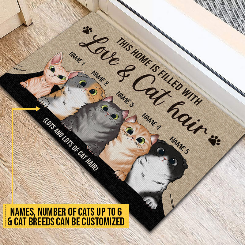 This Home Is Filled With Love & Cat Hair Custom Doormat, Funny Cat Doormat, Home Decor, Cat Lovers Gift