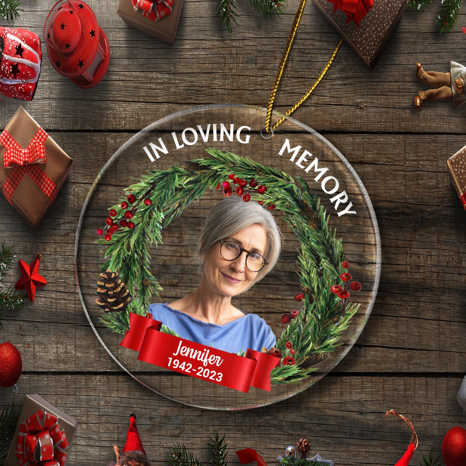 Custom Photo In Loving Memory - Christmas, Memorial Gift For Family, Pet Lovers - Personalized Circle Acrylic Ornament