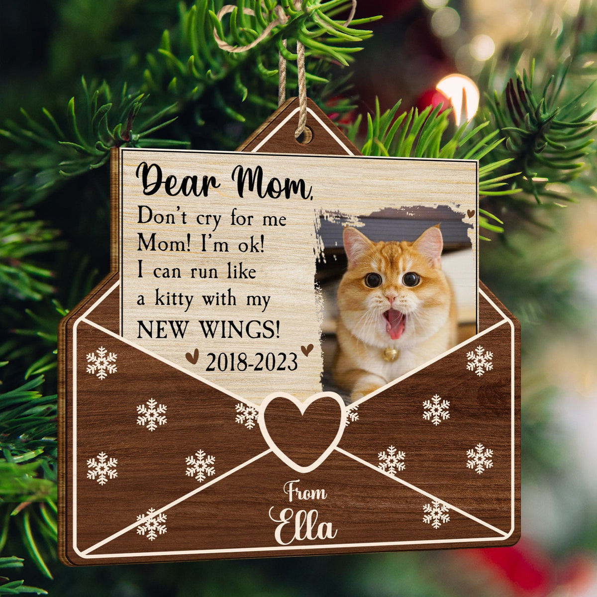 Custom Photo A Letter From Heaven Dog Cat - Pet Memorial Gift, Christmas Gift - Personalized Custom Shaped Wooden Ornament